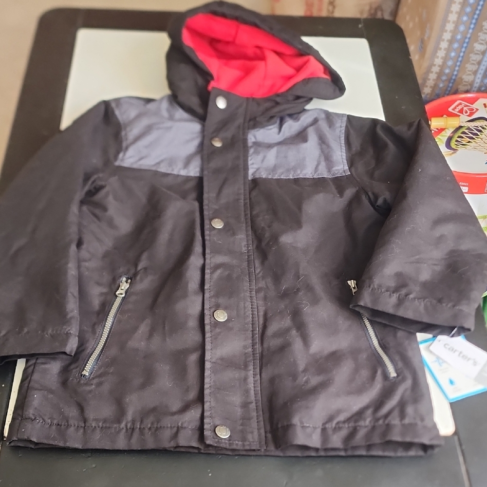 Nwt Sz 7 Carter's Black and Gray Coat with Red Fleece Lining
